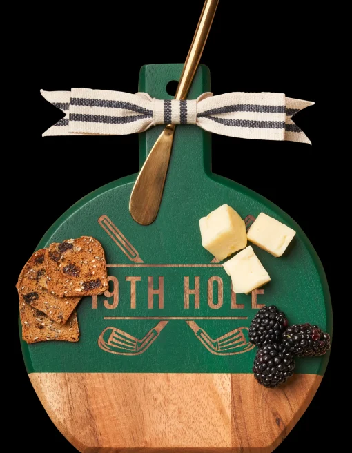 Acacia Bevel Board Green w/ Ribbon & Gold Spreader Knife | 19th Hole | 9.75 x 8"-Maple Online