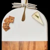 Acacia Bevel Board White w/ Ribbon & Gold Spreader Knife | 15" X 12" X .6"-Maple Outlet