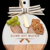 Acacia Bevel Board White w/ Ribbon & Gold Spreader Knife | Tennis | 9.75 x 8"-Maple Fashion