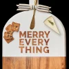 Acacia Bevel Board White w/ Ribbon & Gold Spreader Knife | Merry Everything | 15" X 12" X .6"-Maple Outlet