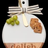 Acacia Bevel Board White w/ Ribbon & Gold Spreader Knife | Delish | 9.75 x 8"-Maple New