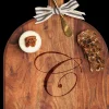 Acacia Bevel Board with Handle | Personalized | 15 x 12" w/ gold ribbon and gray/white spreader-Maple Best