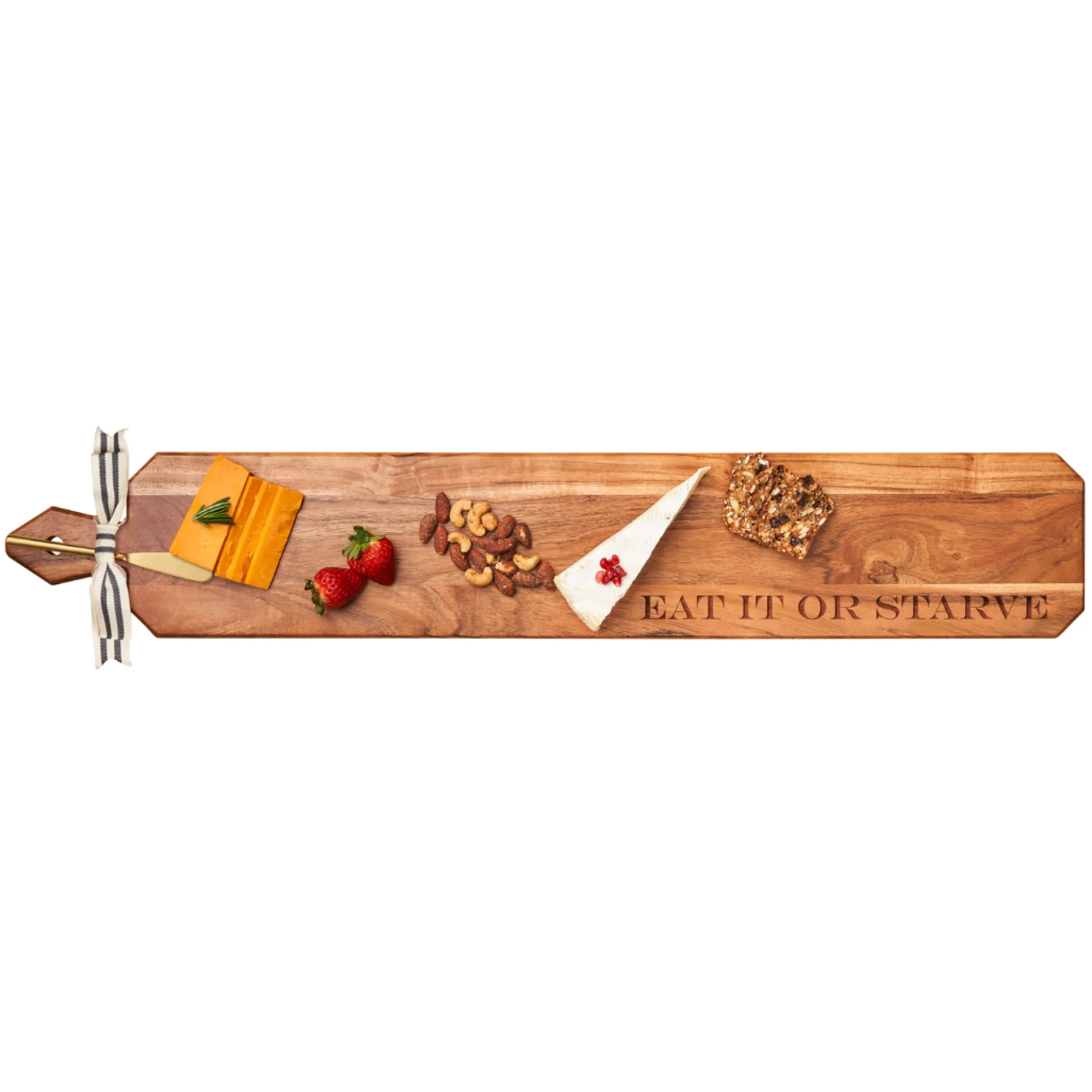 Acacia Heirloom Board Skinny w/ Gold Spreader & Ribbon | Eat It Or Starve | 34 x 6"-Maple Best