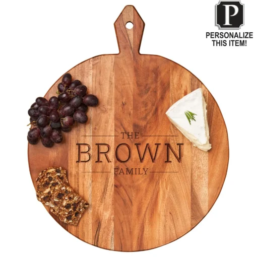 Acacia Heirloom Board w/ Handle Round | Personalize | 20 x 16"-Maple Clearance