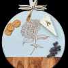 Acacia Heirloom Board with Handle Round & Gold Spreader Tied with Gray & White Ribbon | Hydrangea | 20 x 16"-Maple Hot