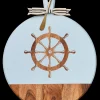 Acacia Heirloom Board with Handle Round & Gold Spreader Tied with Gray & White Ribbon | Helm | 20 x 16"-Maple New