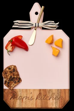 Acacia Heirloom Board with Handle Round & Gold Spreader Tied with Gray & White Ribbon | Mom's Kitchen | 16 x 10"-Maple Hot
