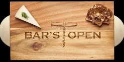 Acacia Modern Rectangle Board w/ Gold Handles | Bar's Open | 14 x 8"-Maple Best
