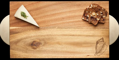 Acacia Modern Rectangle Board w/ Gold Handles | Conch Shell | 14 x 8"-Maple Best