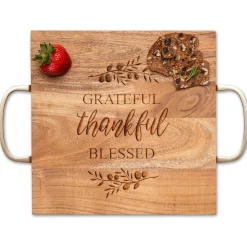 Acacia Modern Square with Gold Handles | Grateful Thankful | 12" x 12"-Maple Best