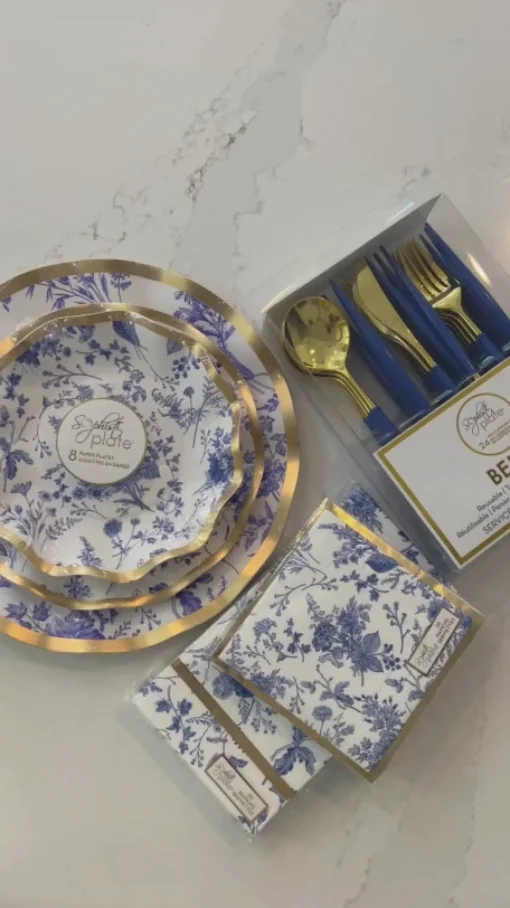 Blue & Gold Bella Assorted Plastic Cutlery/24pc, Service for 8-Sophistiplate New