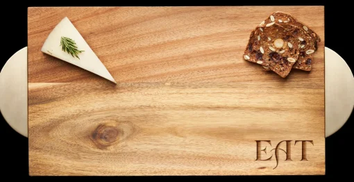 Modern Acacia Rectangle w/ Half Circle Gold Handles | Parisian Eat | 14 x 8"-Maple Online