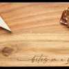 Modern Acacia Rectangle w/ Open Half Circle Gold Handles | Bites on a Board Script | 14 x 8"-Maple Clearance