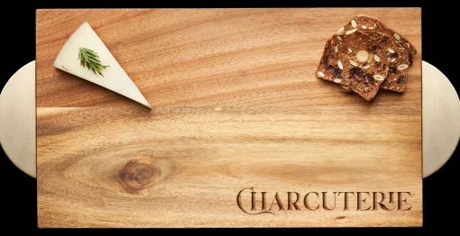 Modern Acacia Rectangle w/ Half Circle Gold Handles | Parisian Charcuterie | 14 x 8"-Maple Sale