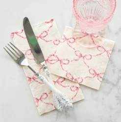 Pink Bow Lattice Cocktail Napkin - Pack of 20-Hester u0026 Cook Fashion