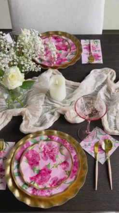 Pink Peonies Table Setting.-Sophistiplate Clearance