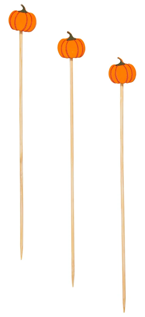 Pumpkin Large Cocktail Picks/30pk-Simply Serv'd Fashion