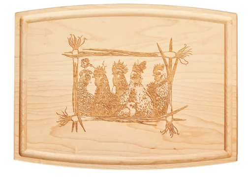 Vicki Sawyer "Party at the Coop" Wood Cheeseboard 12 x 9"-Maple Outlet