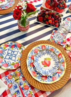 Wavy Appetizer/Dessert Bowl Bleu Strawberries - 8pkg-Sophistiplate Fashion