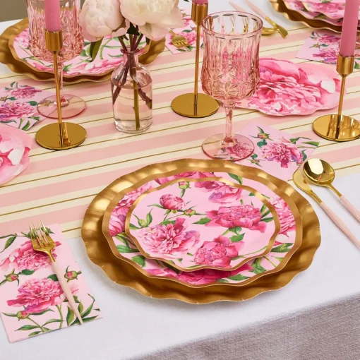 Wavy Salad Plate Pink Peonies - 8pkg-Sophistiplate Outlet