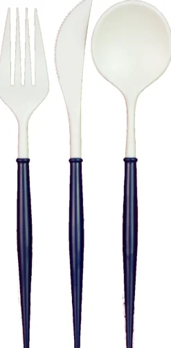 White and Navy Bella Assorted Plastic Cutlery/36pc, Service for 12-Sophistiplate Hot