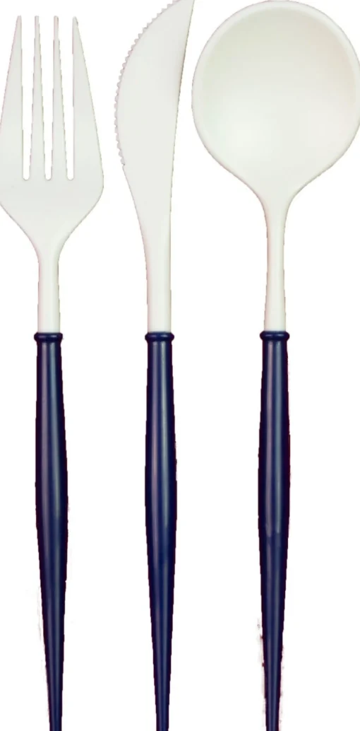 White and Navy Bella Assorted Plastic Cutlery/36pc, Service for 12-Sophistiplate Hot